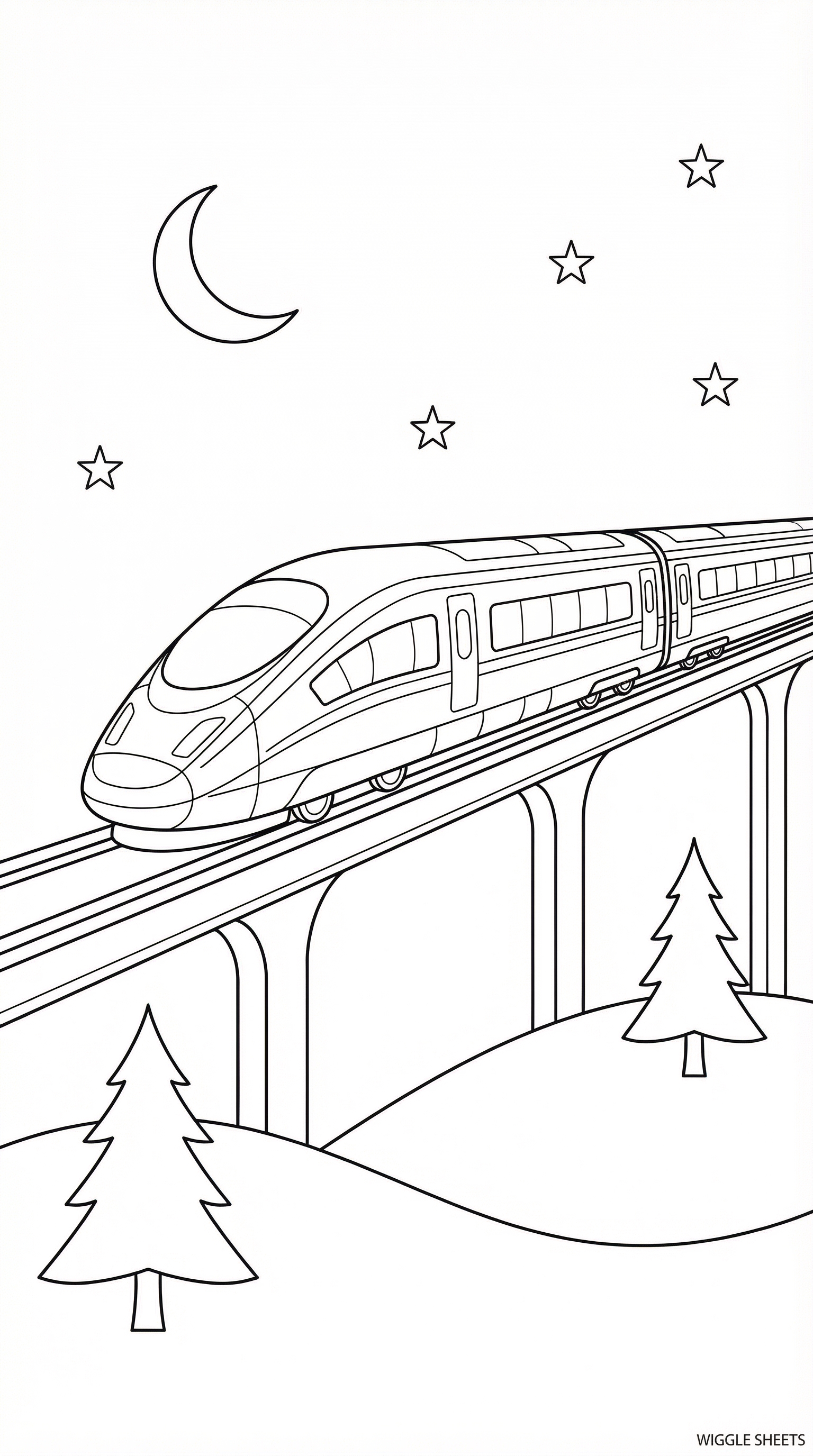 Bullet Train Night Coloring Page